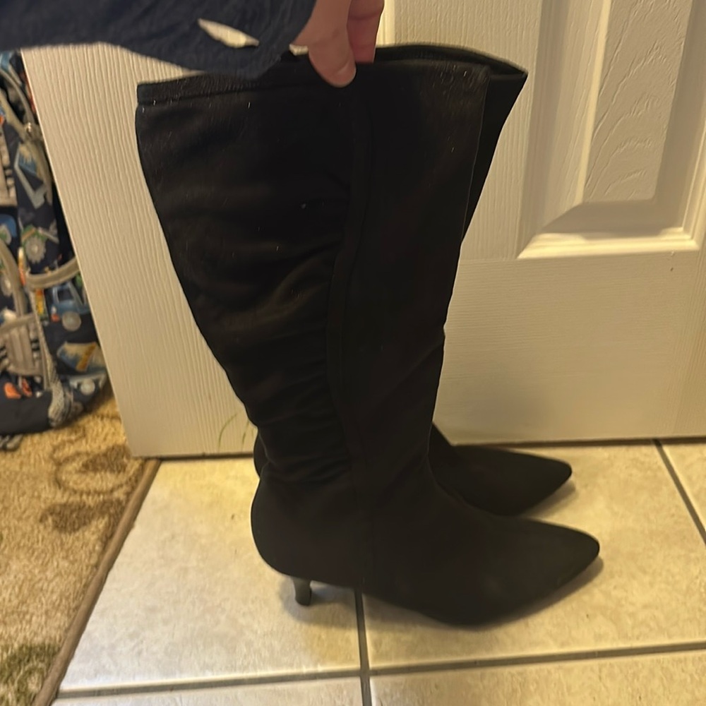 Black suede like material tall boots